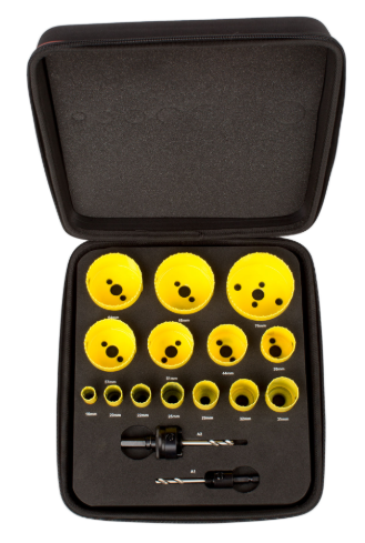 General Purpose Holesaw Kit 14pcs 19–76mm – Fast Cut Bi-Metal Hole Saw Set with Arbors & Accessories